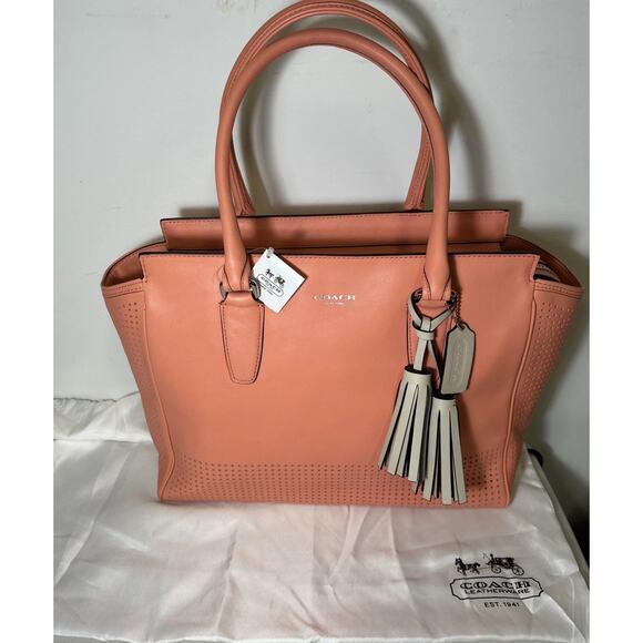 NWT Coach Legacy Perforated Leather Medium Candace Carryall 22390 Coral/Lt Sand - Picture 4 of 14